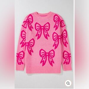 Pink Bow Knit Sweater – Oversized Fit, Size L, Like New!